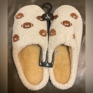 Cozy Cream Football Print Slippers